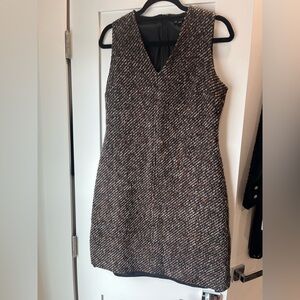 Theory Black and Brown Tweed Midi Dress